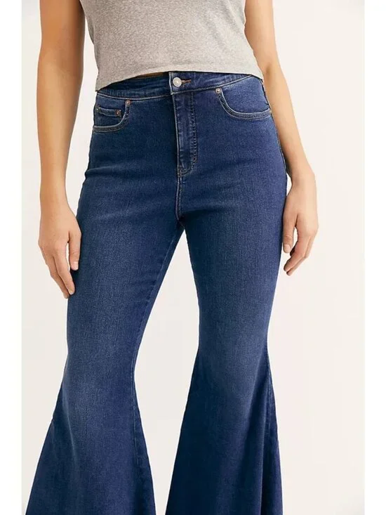 Free People We The Free Blue Crvy Super High Rise Flare Jeans 31 36460 - Picture 3 of 15